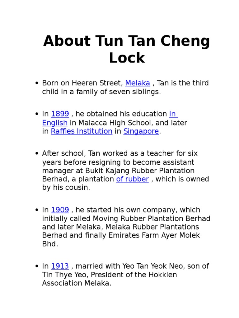 Tun Tan Cheng Lock  PDF  Malaysia  Strait Of Malacca