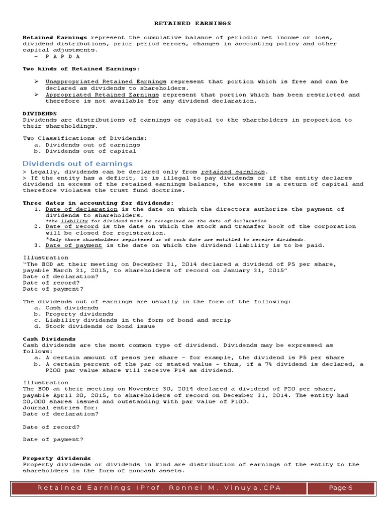 Retained Earnings PDF Retained Earnings Dividend