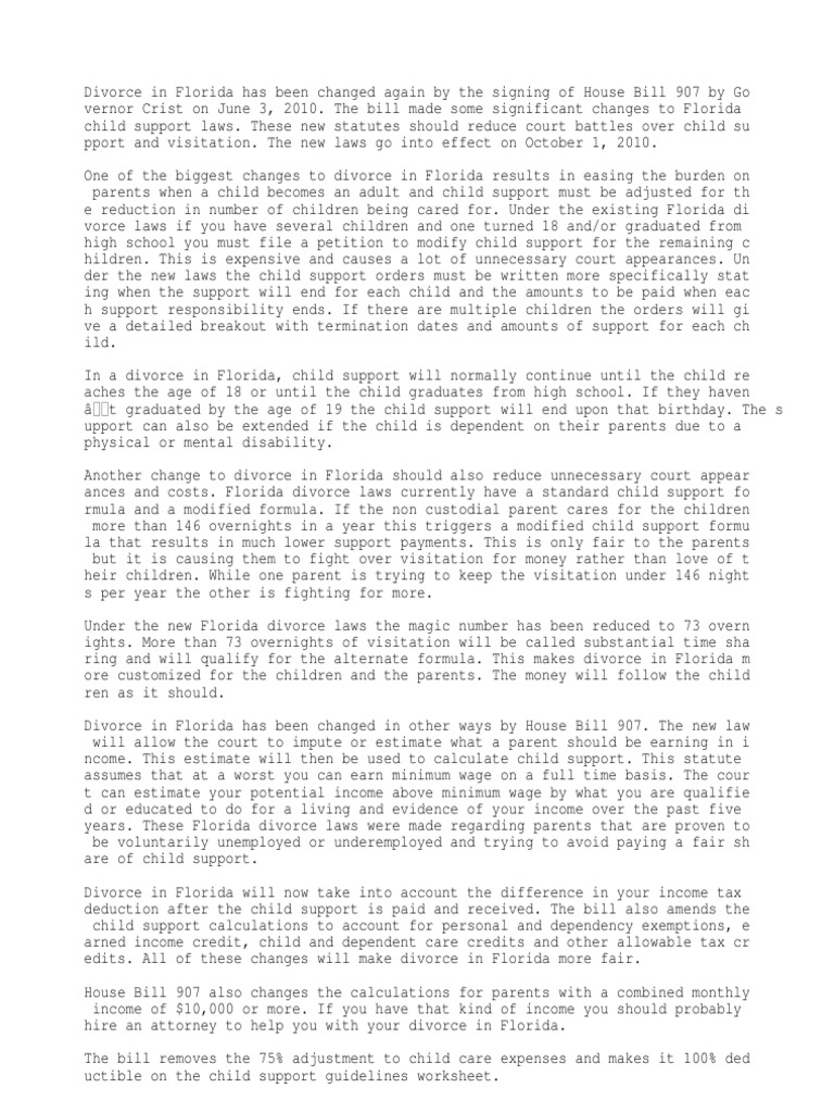 2010 Changes to Florida Child Support Laws Child Support Divorce