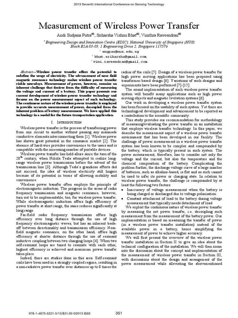 Measurement of Wireless Power Transfer PDF | PDF