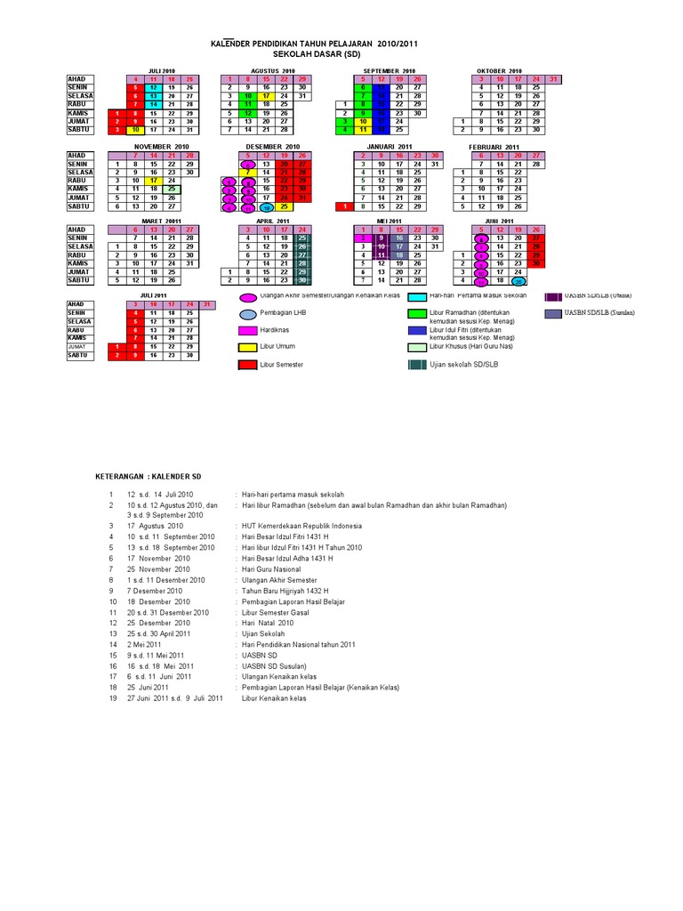 KALENDER PENDIDIKAN TAHUN 2010/2011