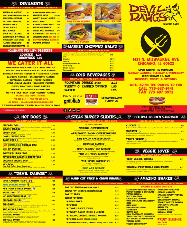 2016 Devil Dawgs ToGo Menu, Wicker Park PDF Sports Leisure