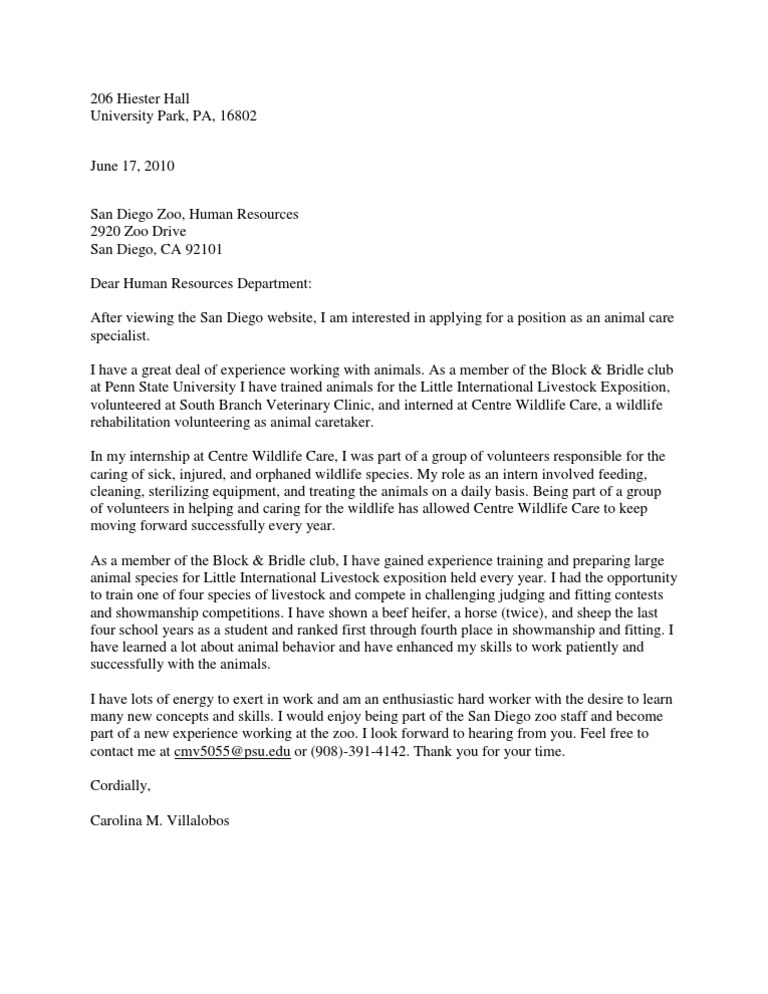 Cover Letter Examples Zoo Keeper vrogue.co