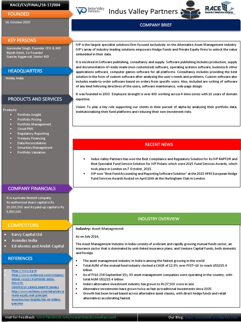 Indus Valley Partners | PDF | Hedge Fund | Consultant