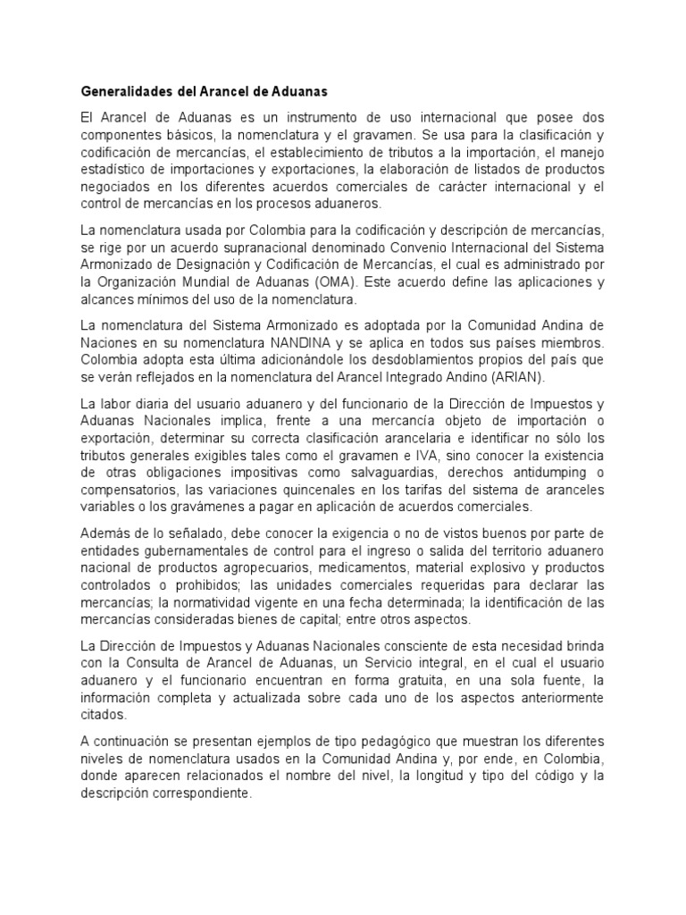 Arancel de Aduanas en Colombia: Guía Completa | PDF | aduana | Economía ...