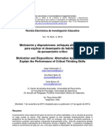 2014 - Ebsco Motivación y Disposiciones - Enfoques Alternativos para Explicar El Desempeño de Habilidades de Pensamiento Critico PDF