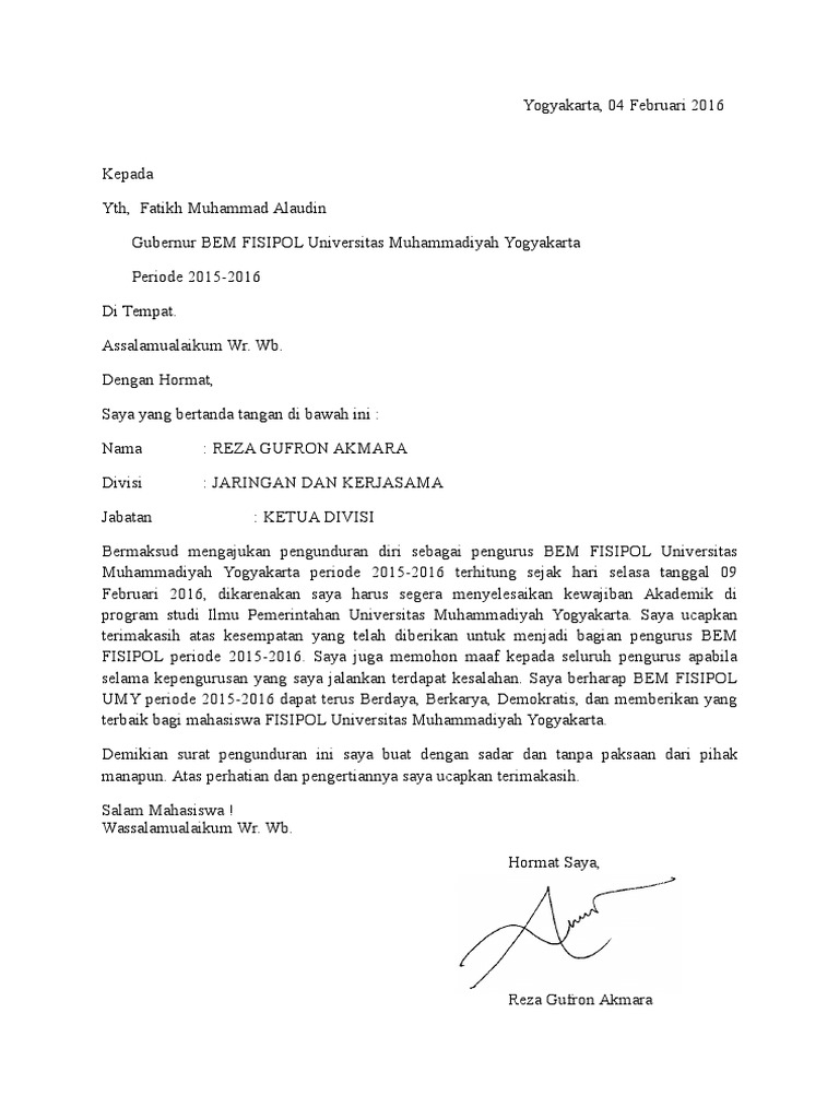 Surat Pengunduran Diri Pdf