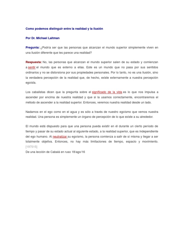Como Podemos Distinguir Entre La Realidad y La Ilusión | PDF