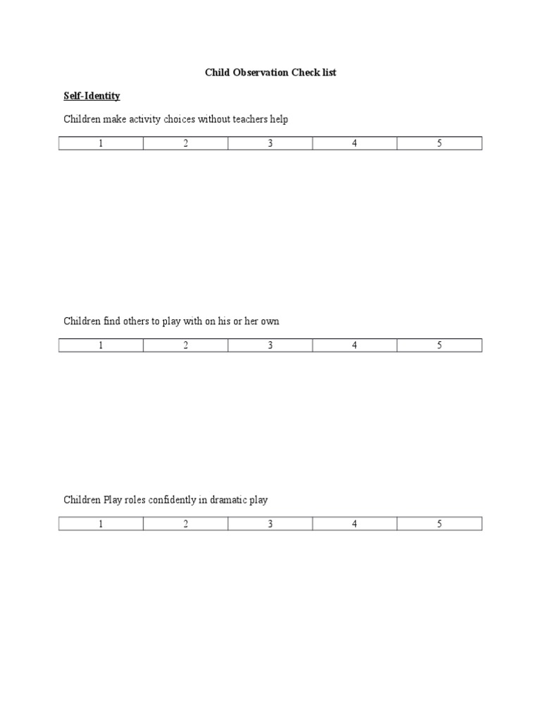 Child Development Observation Checklist | PDF