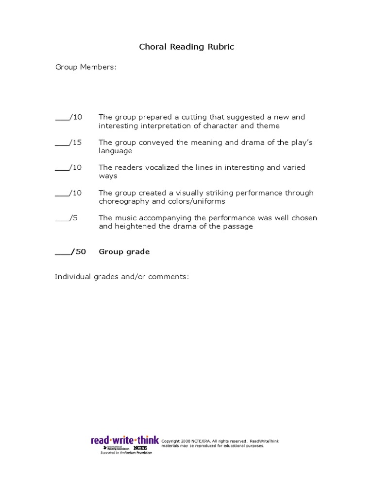 Rubric Choral Reading