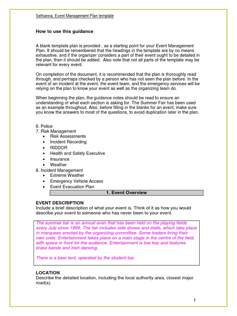 Event Management Plan Template Guide | PDF | Risk | Safety
