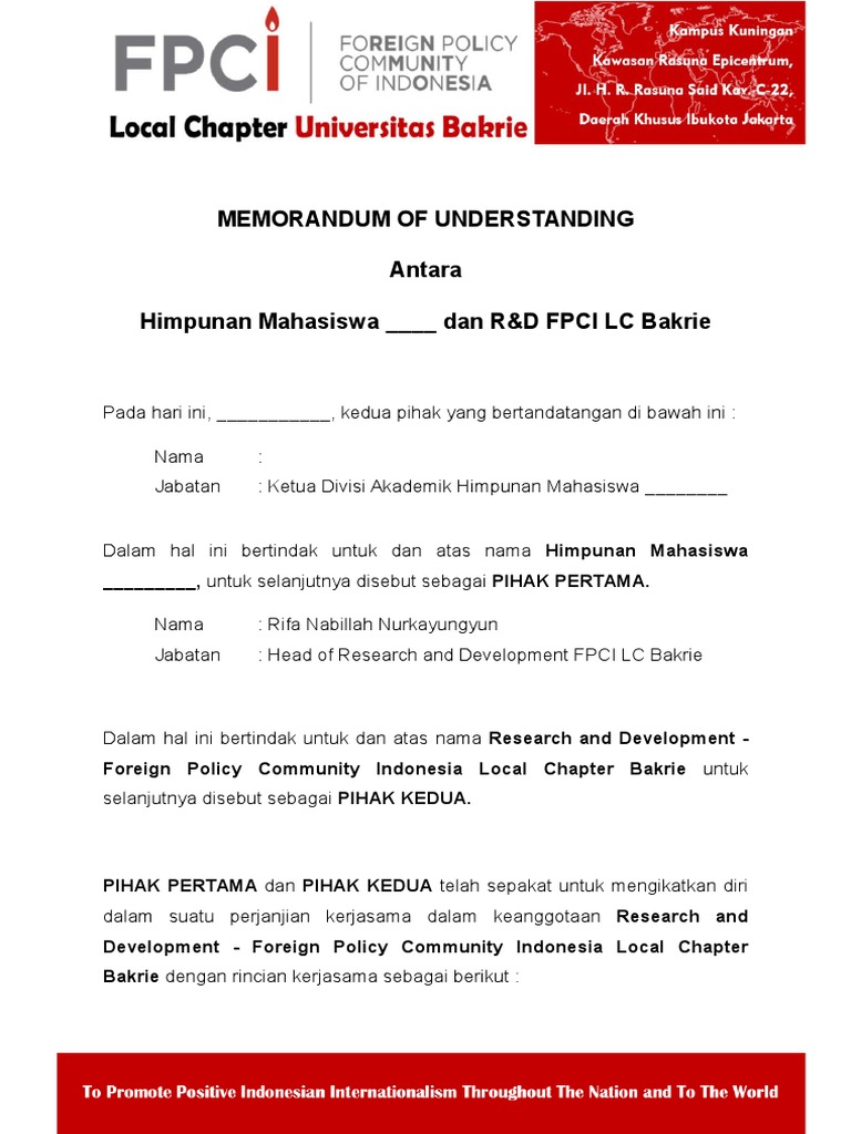 Mou Fpci - Himpunan Mahasiswa | PDF