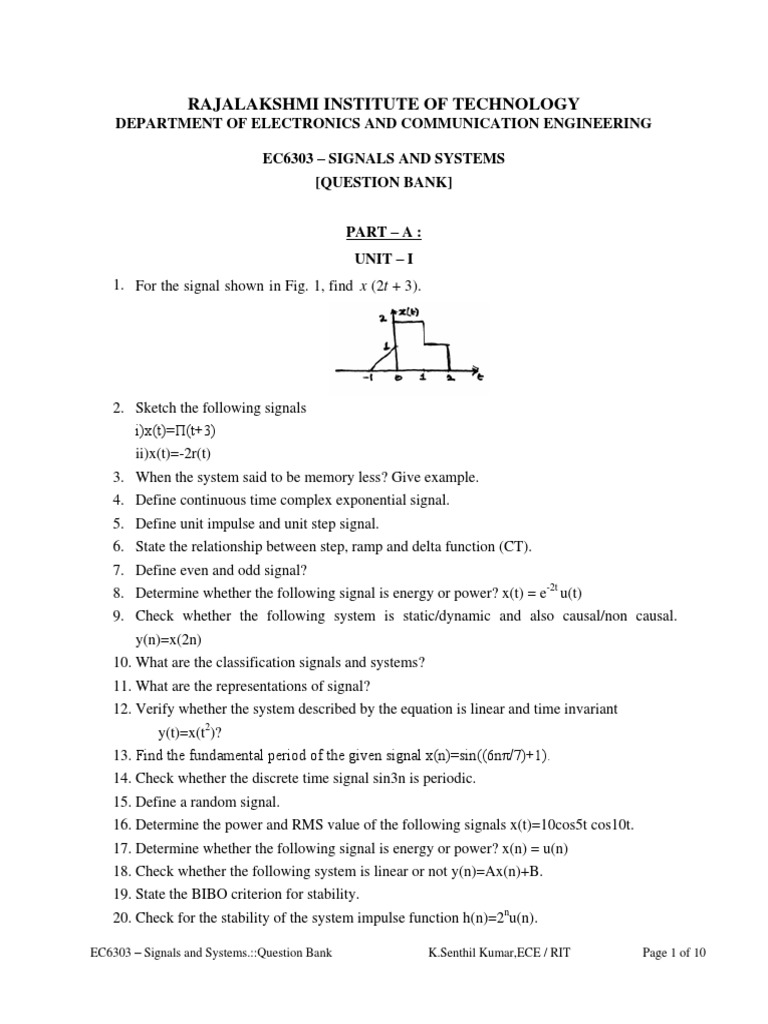 Signals and Systems Question Bank | PDF | Fourier Transform | Systems ...