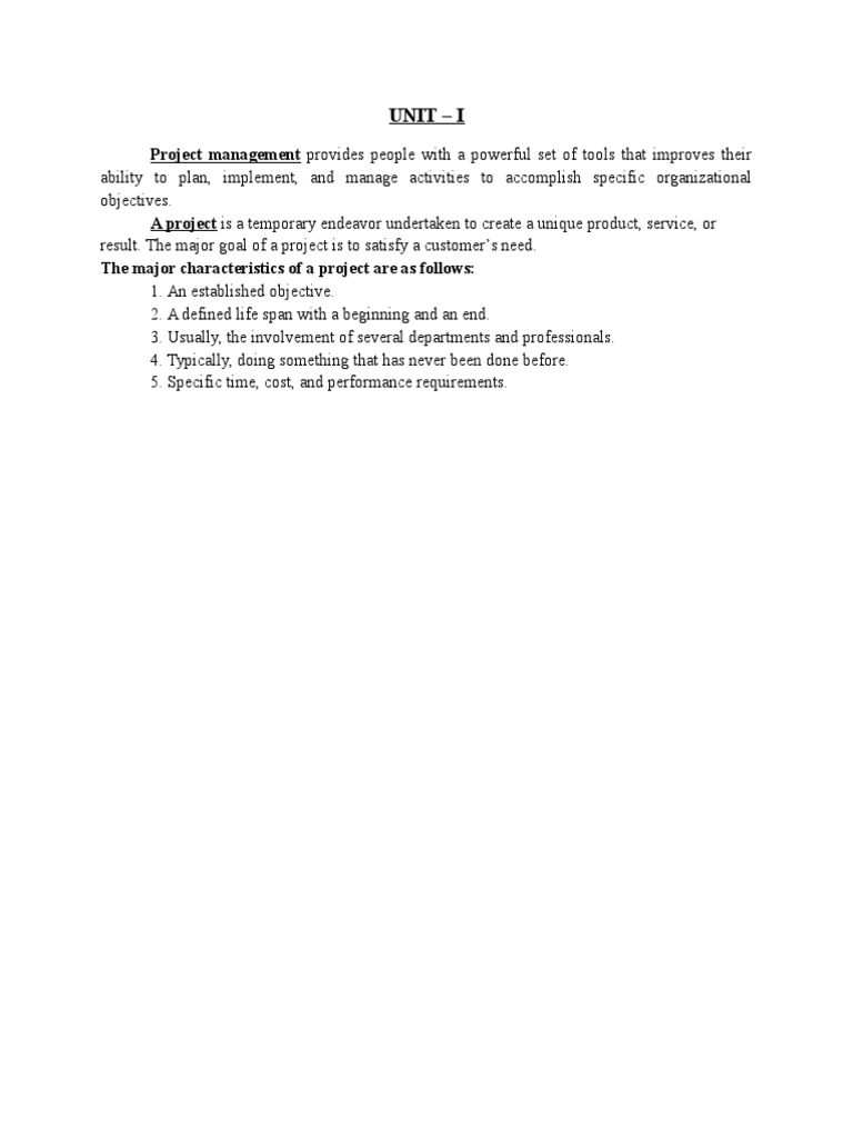 Unit - I: Project Management Provides People With A Powerful Set of ...