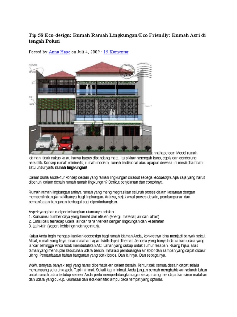 Tip 58 Eco Design Rumah Ramah Lingkungan Eco Friendly Rumah Asri Di Tengah Polusi PDF