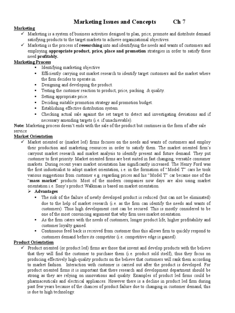 Marketing Issues and Concepts CH 7 | PDF