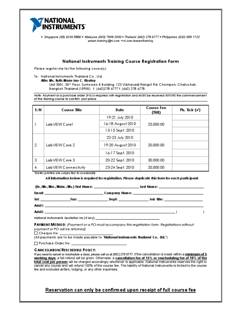 National Instruments Training Registration Form | PDF | Payments ...