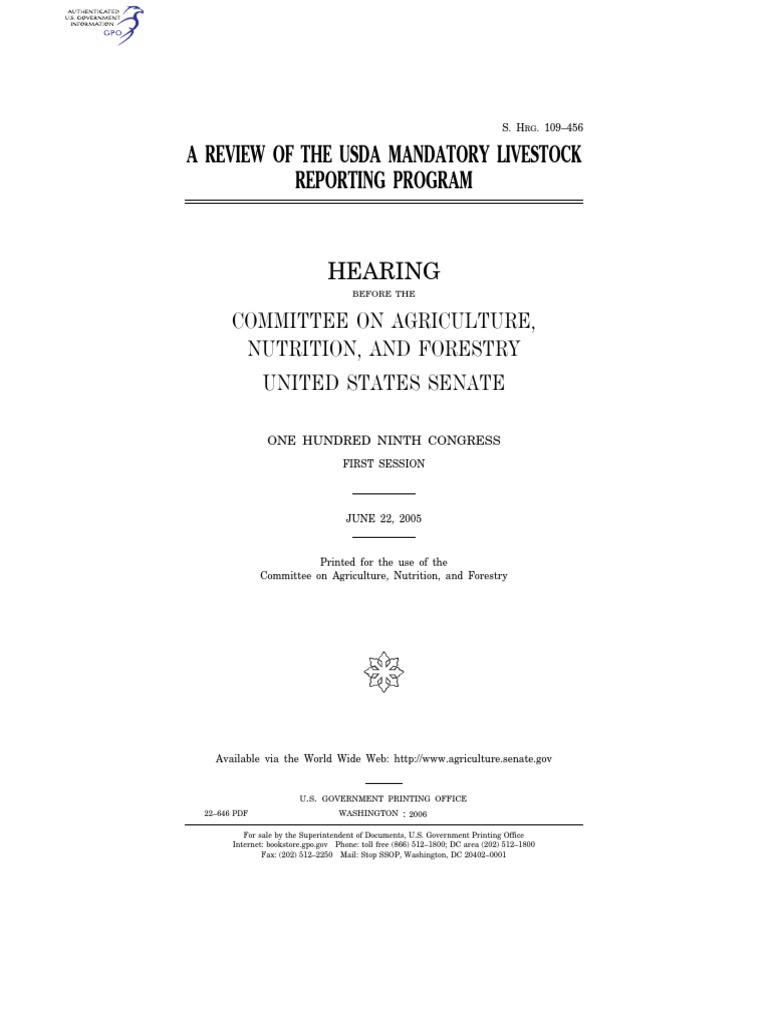 Senate Hearing, 109TH Congress A Review of The Usda Mandatory Livestock Reporting Program