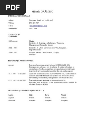 Cv Romana Pdf