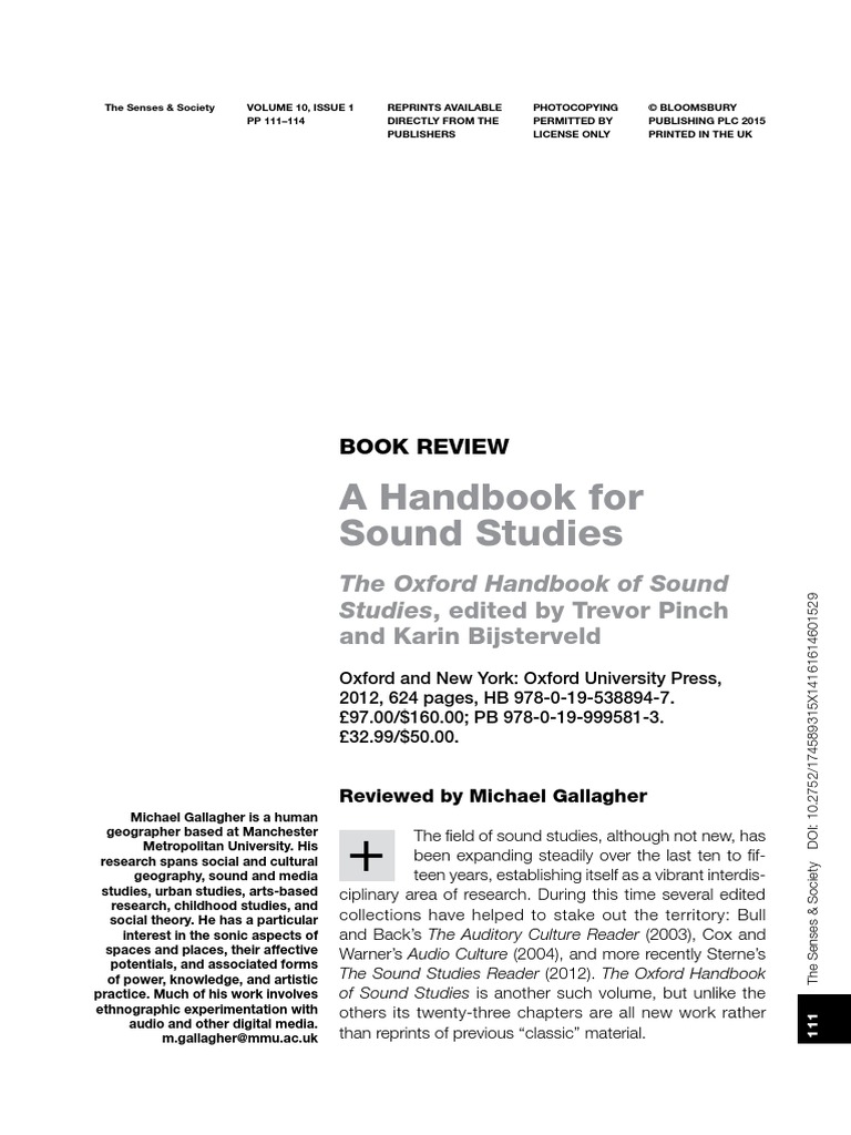 A Handbook For Sound Studies | PDF | Social Science | History