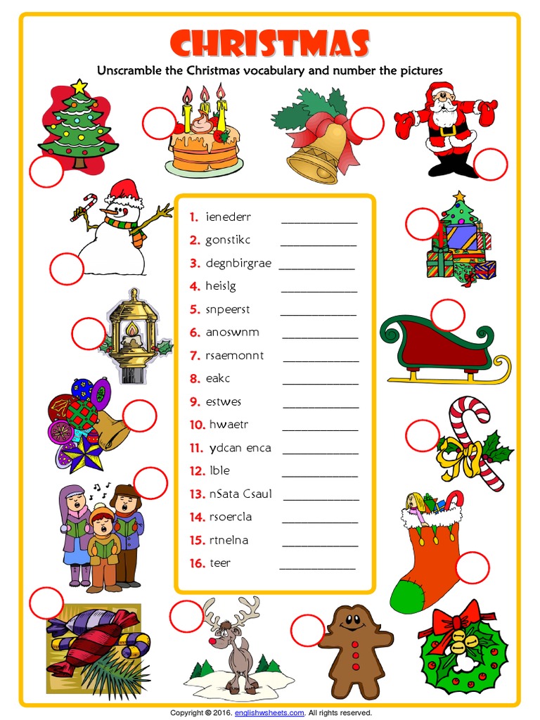 Christmas Unscramble The Words Esl Vocabulary Worksheet Pdf