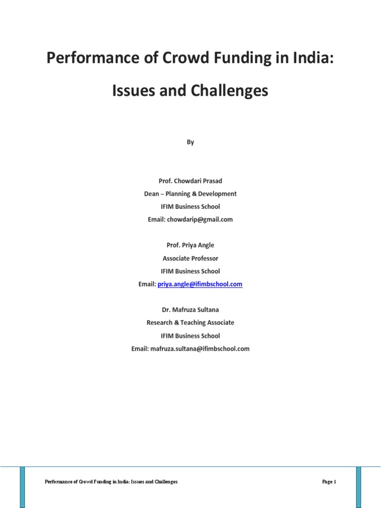 Performance of Crowd Funding in India: Issues and Challenges | PDF ...