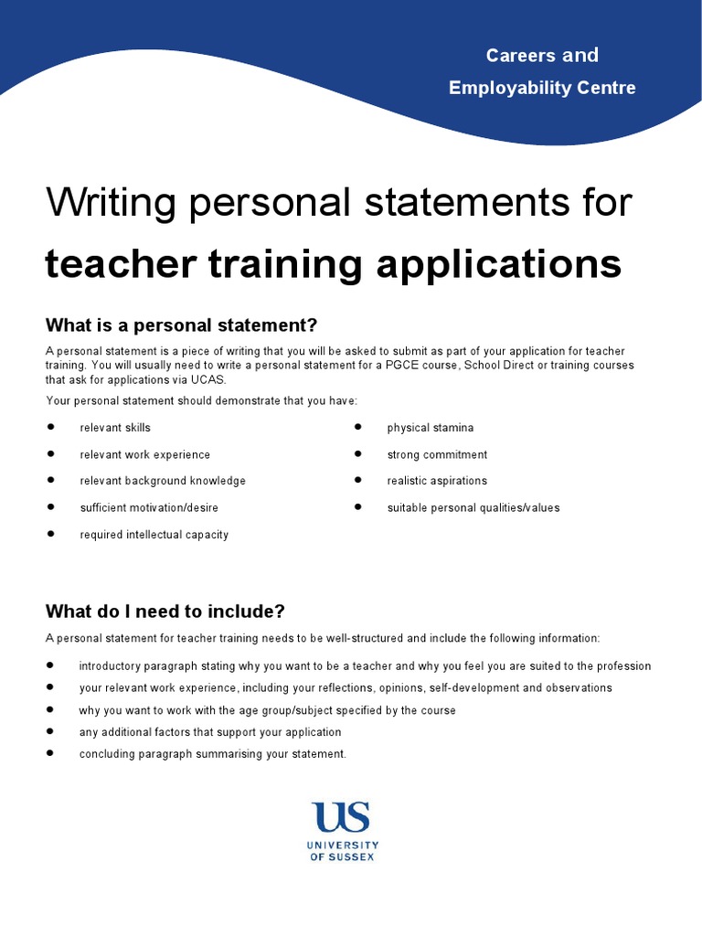 teacher training personal statement sample