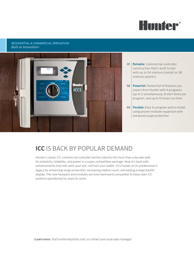 Hunter ICC2 Irrigation Controller PDF Manufactured Goods