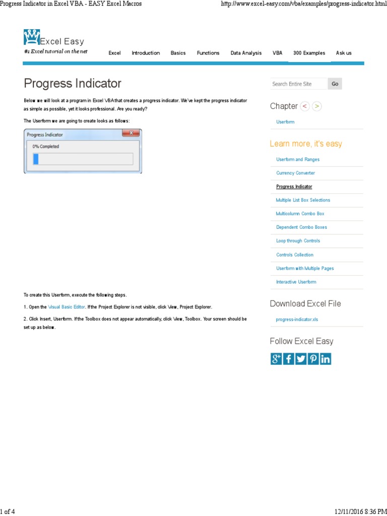 Progress Indicator Excel Easy PDF Visual Basic For Applications