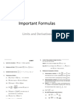 Important Formulas: Limits and Derivatives