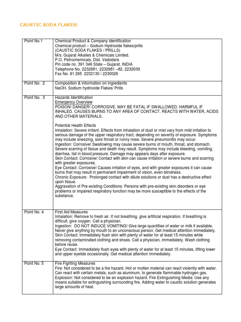 Caustic Soda Flakes Msds PDF Sodium Hydroxide Chemical Substances