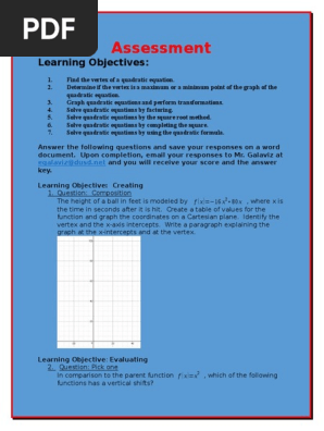 Week 4 Testing Quadratic Equation Mathematical Relations