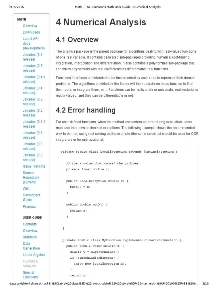 Math - The Commons Math User Guide - Numerical Analysis | PDF ...