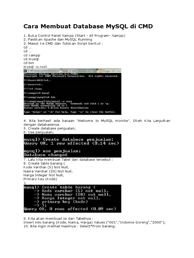 Cara Membuat Database MySQL Di CMD | PDF