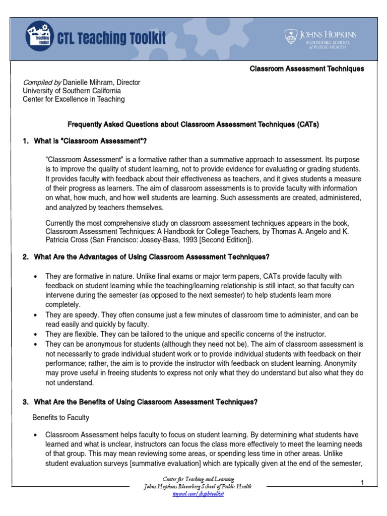 Classroom Assessment Techniques Guide | PDF | Educational Assessment ...