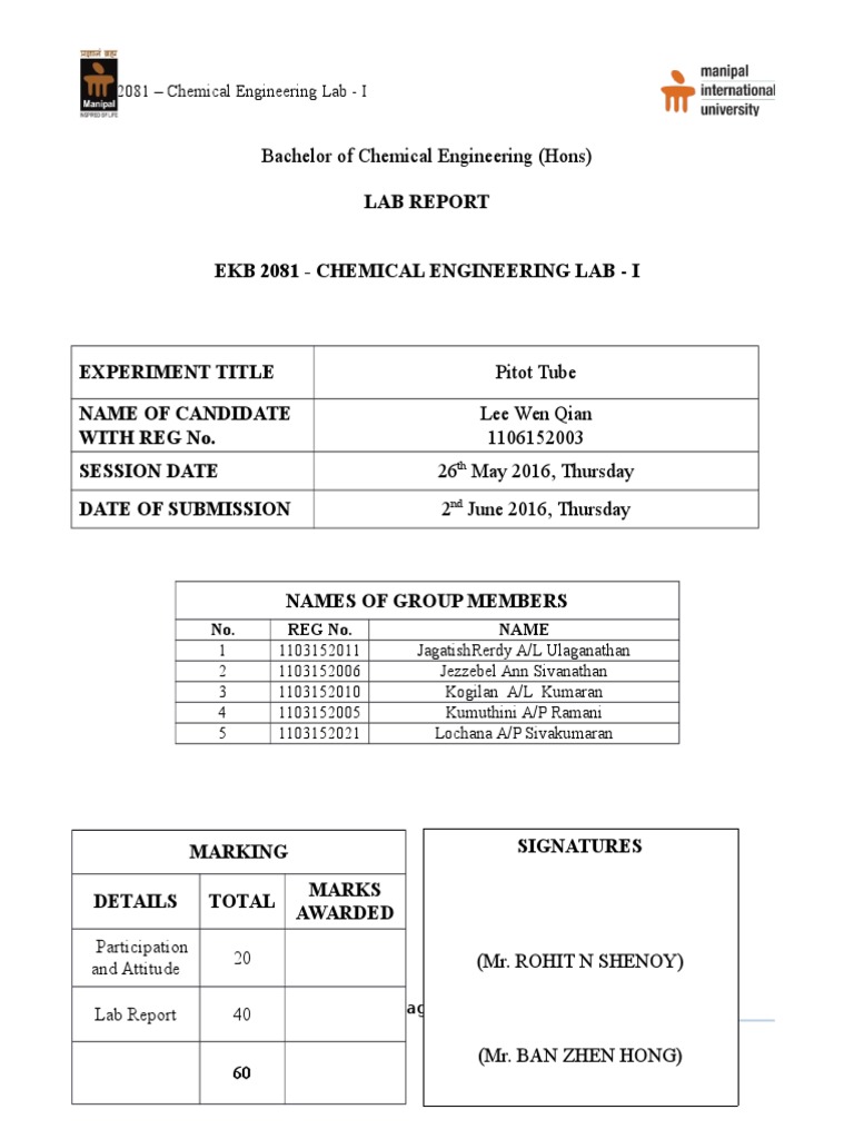 Lab 3 Pitot Tube PDF Flow Measurement Pressure Measurement