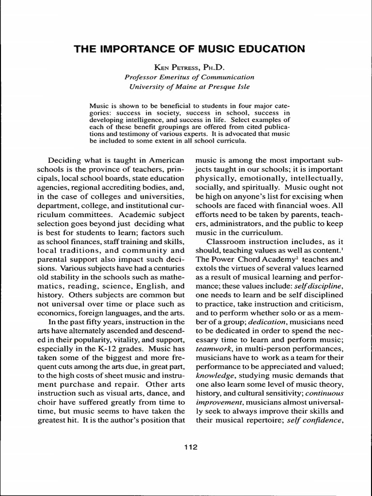 the importance of music education Music Education Sat