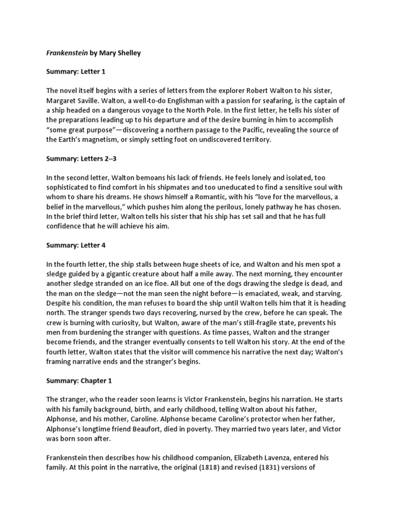 Sparknotes Summary of Frankenstein by Mary Shelley PDF PDF Frankenstein