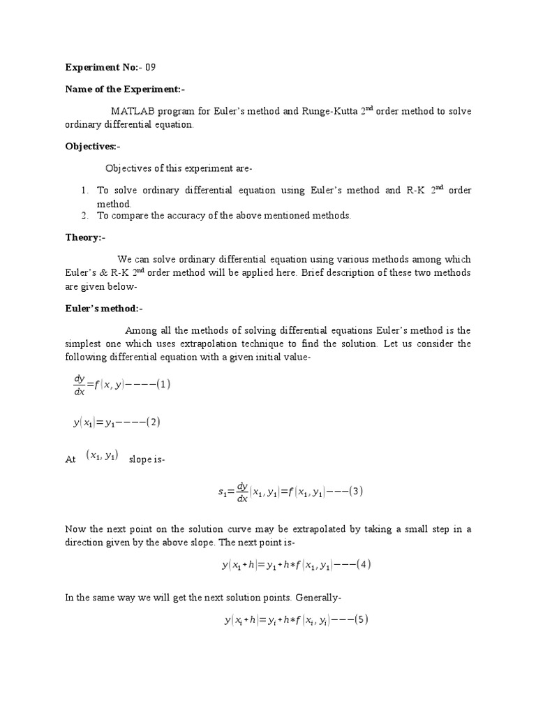Numerical Lab Report | Differential Equations | Equations