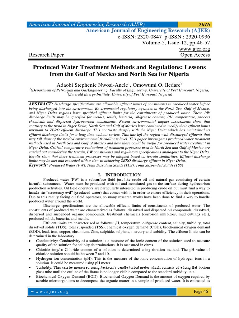 Produced Water Treatment Methods and Regulations Lessons From The Gulf