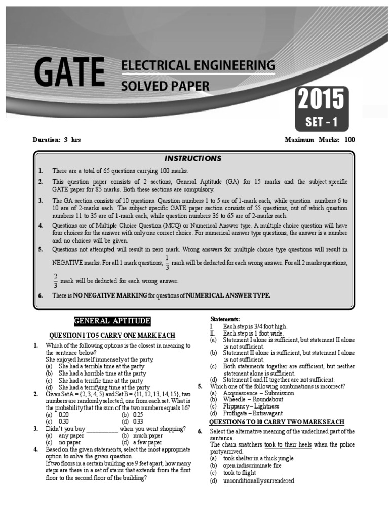 2015 General Aptitude Solved Paper | PDF | Capacitor | Inductor