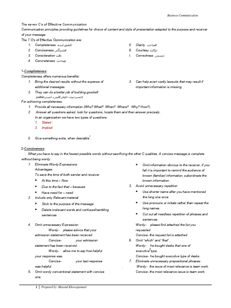 The Seven C's of Effective Communication: 1. Stated: 2. Implied | PDF ...