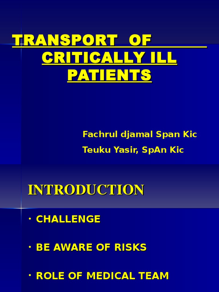 Transport of Critically Ill Patient | PDF | Intensive Care Unit ...