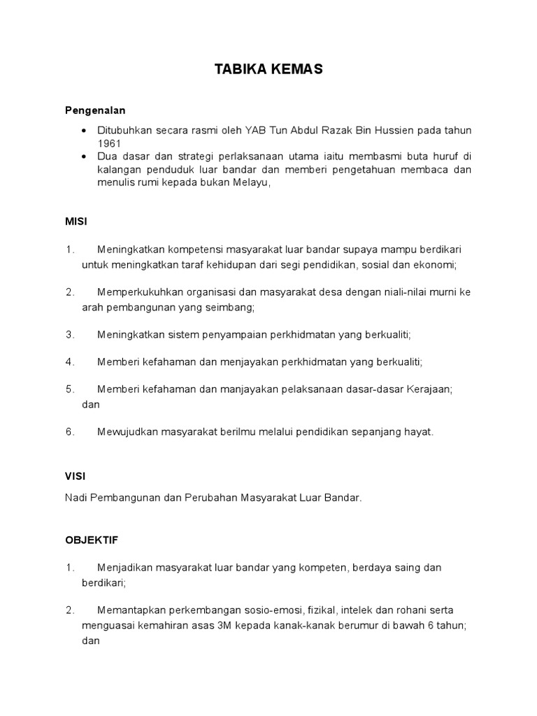 TABIKA KEMAS Dan TABIKA PERPADUAN | PDF