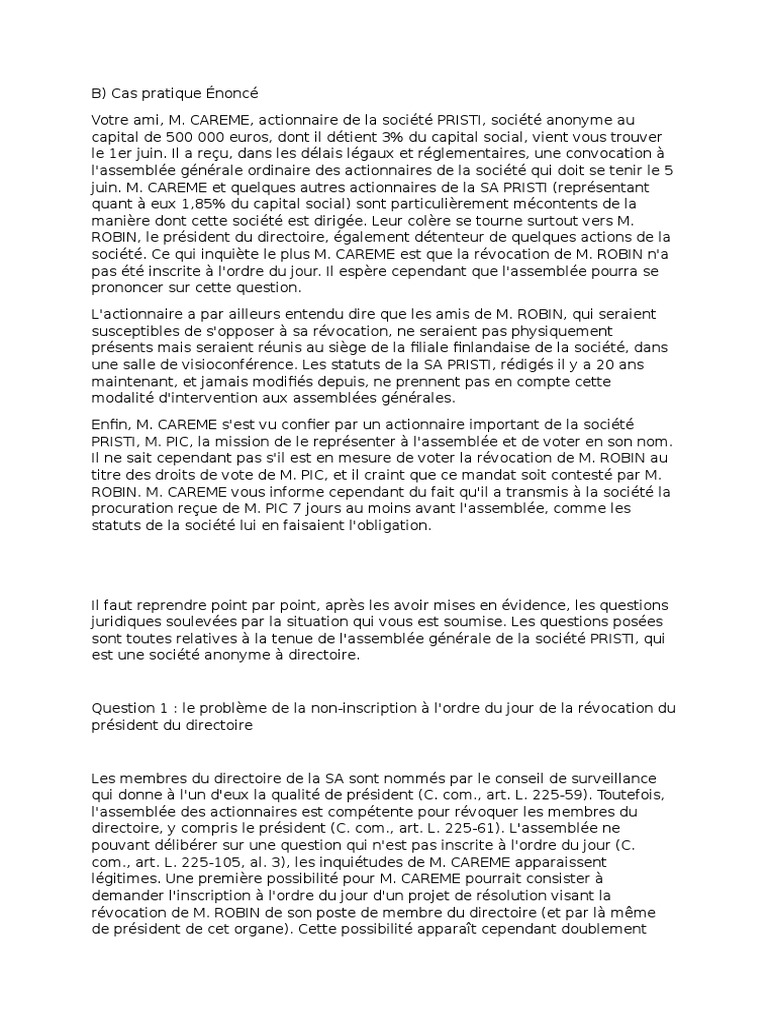 Cas Pratique Droit Des Contrats Corrigé Pdf