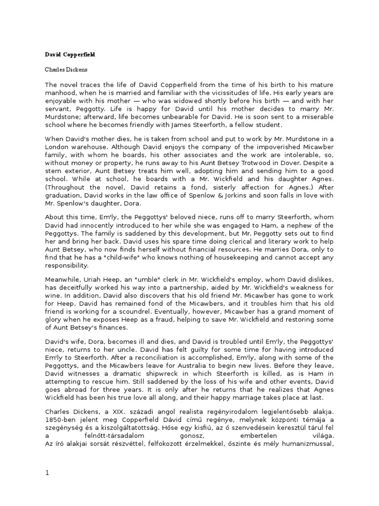 David Copperfield Summary David Copperfield British Novels Adapted