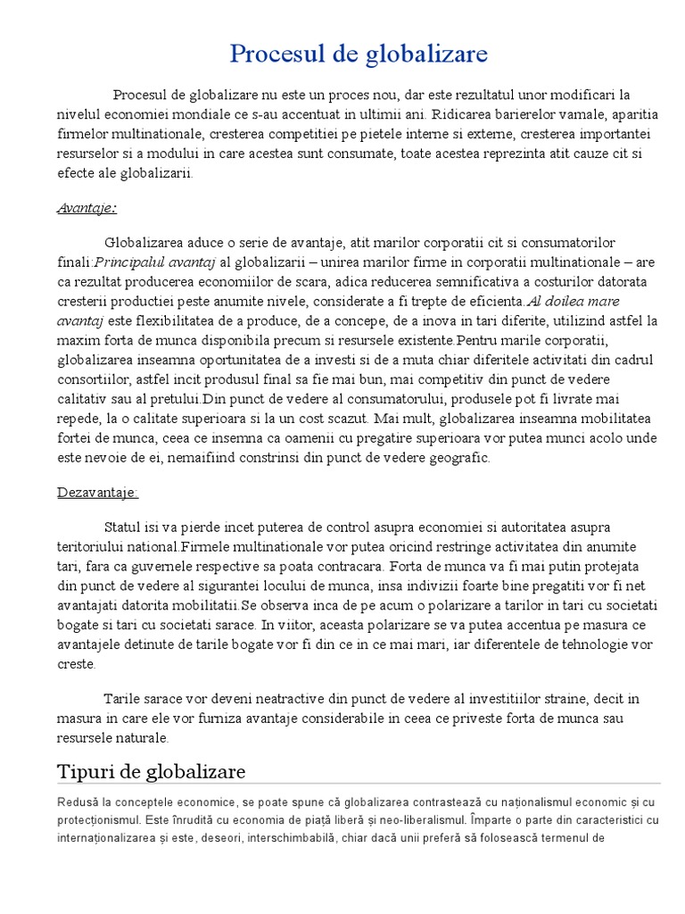 Procesul de Globalizare | PDF