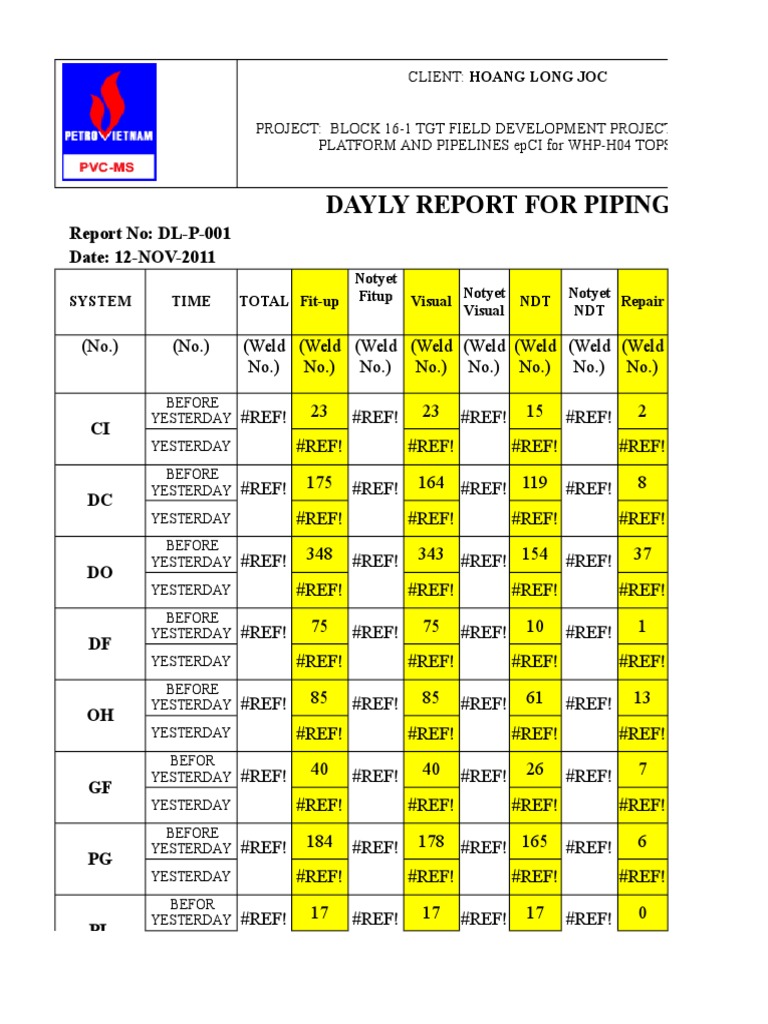 Daily Piping Inspection Report | PDF