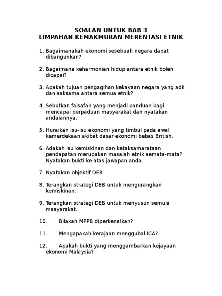 Soalan Untuk Bab 3 Hubungan Etnik Pdf