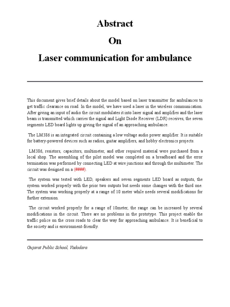 Laser Communication for Ambulance Clearance | PDF